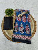 Indigo Royale Mal Mal Silk Saree with Ajrakh Inspired Leaf Motif Elegance
