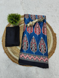 Indigo Royale Mal Mal Silk Saree with Ajrakh Inspired Leaf Motif Elegance
