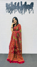 Royal Maroon Patola Silk Saree with Multicolor Traditional Weaving | Premium Festive & Cultural Wear