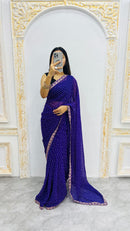 Luxury Royal Blue Bandhani Printed Saree with Elegant Scalloped Border & Graceful Festive Appeal