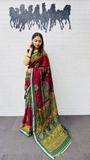 Traditional Ruby Red Designer Saree with Deep Green Heritage Border