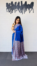 Royal Blue Designer Saree with Elegant Paisley Printed Border
