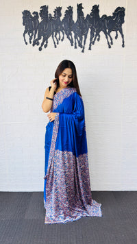 Royal Blue Designer Saree with Elegant Paisley Printed Border