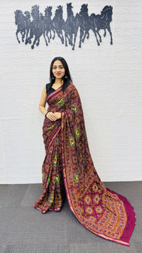 Royal Wine Purple Patola Silk Saree with Multicolor Traditional Weaving | Premium Festive & Cultural Wear