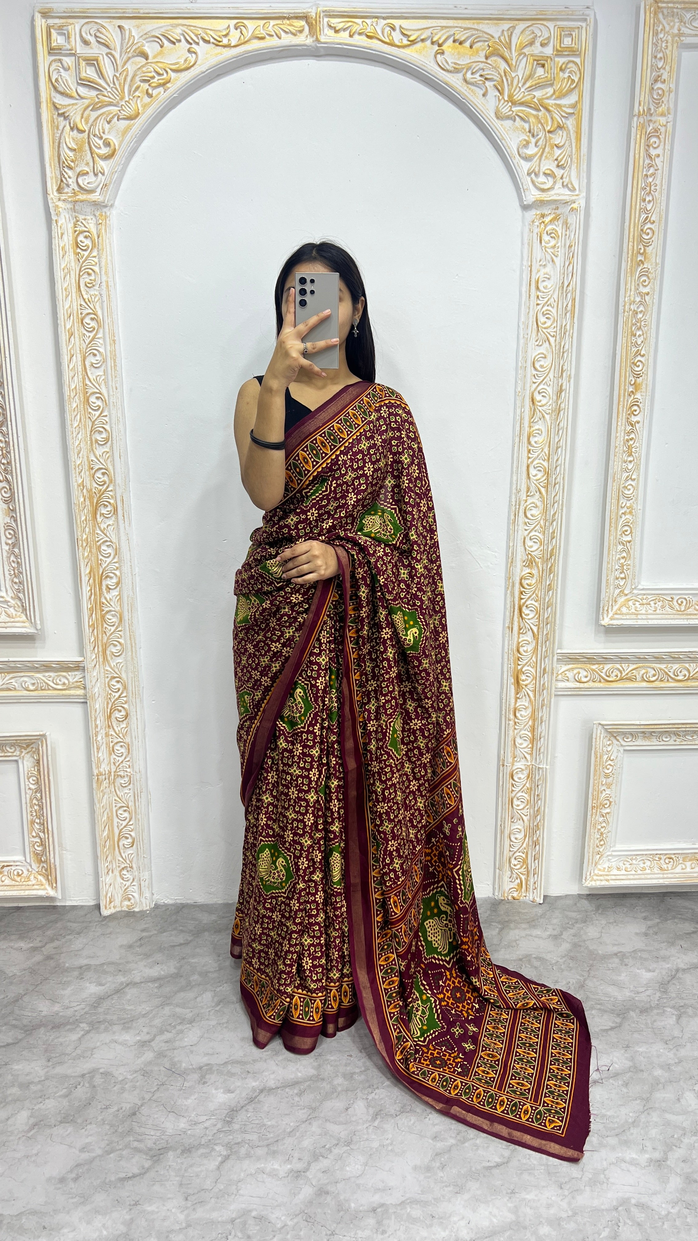 Luxury Maroon Heritage Printed Saree with Traditional Motifs & Rich Ethnic Border