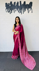 Elegant Rani Pink Designer Saree with Classic Paisley Printed Border