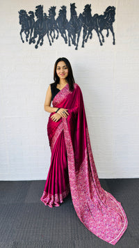 Elegant Rani Pink Designer Saree with Classic Paisley Printed Border