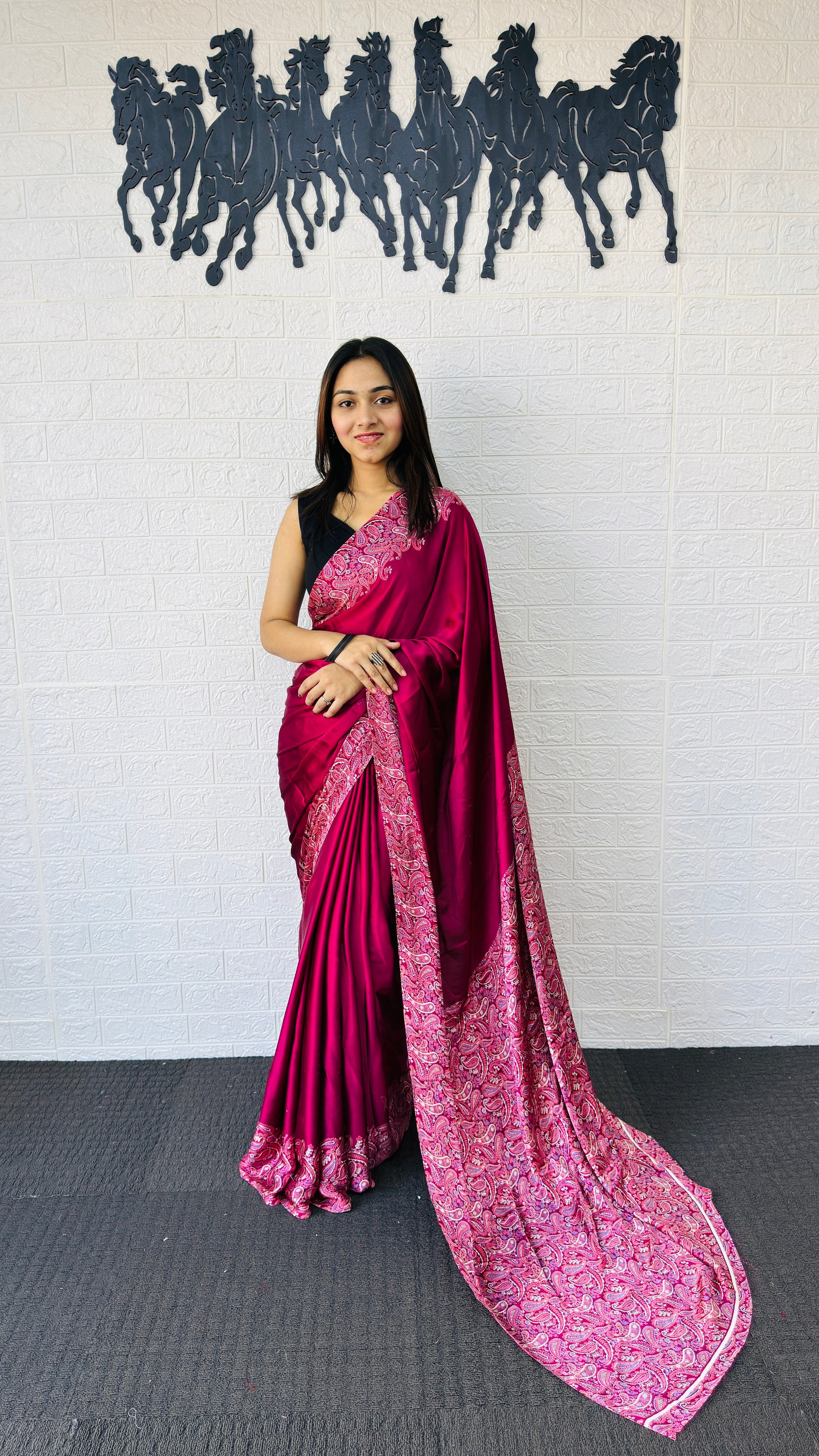 Elegant Rani Pink Designer Saree with Classic Paisley Printed Border