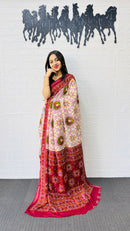 Graceful Ivory & Crimson Red Traditional Printed Saree with Rich Ethnic Pallu