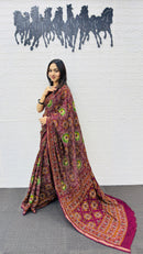 Royal Wine Purple Patola Silk Saree with Multicolor Traditional Weaving | Premium Festive & Cultural Wear