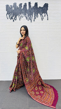 Royal Wine Purple Patola Silk Saree with Multicolor Traditional Weaving | Premium Festive & Cultural Wear