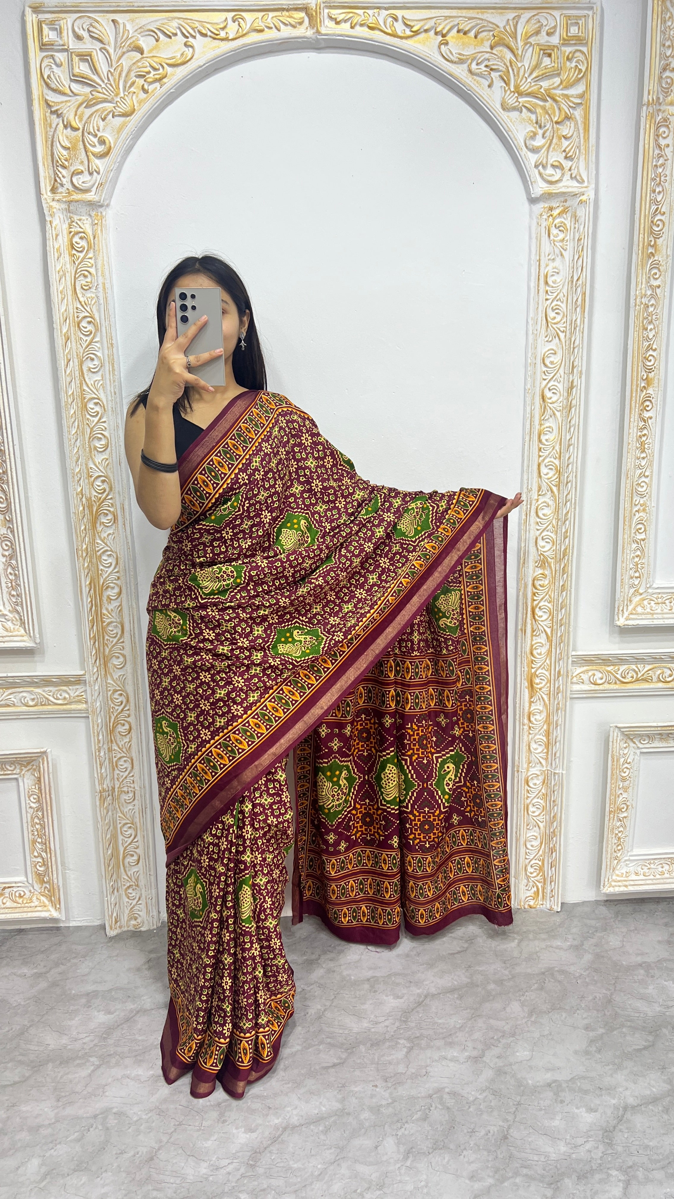 Luxury Maroon Heritage Printed Saree with Traditional Motifs & Rich Ethnic Border