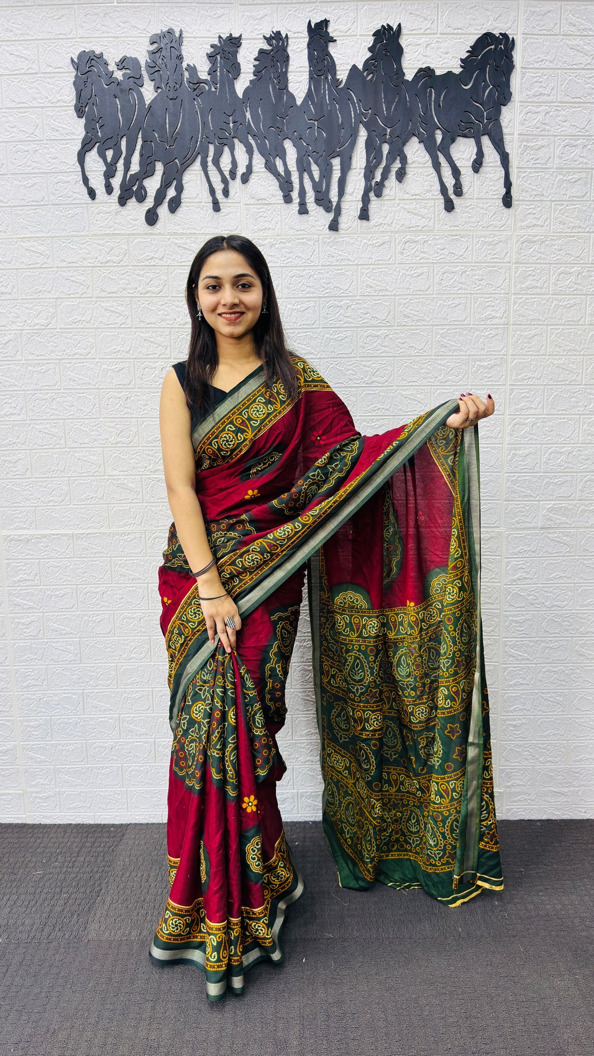 Traditional Ruby Red Designer Saree with Deep Green Heritage Border