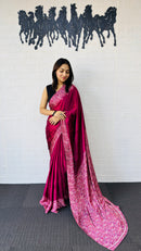 Elegant Rani Pink Designer Saree with Classic Paisley Printed Border
