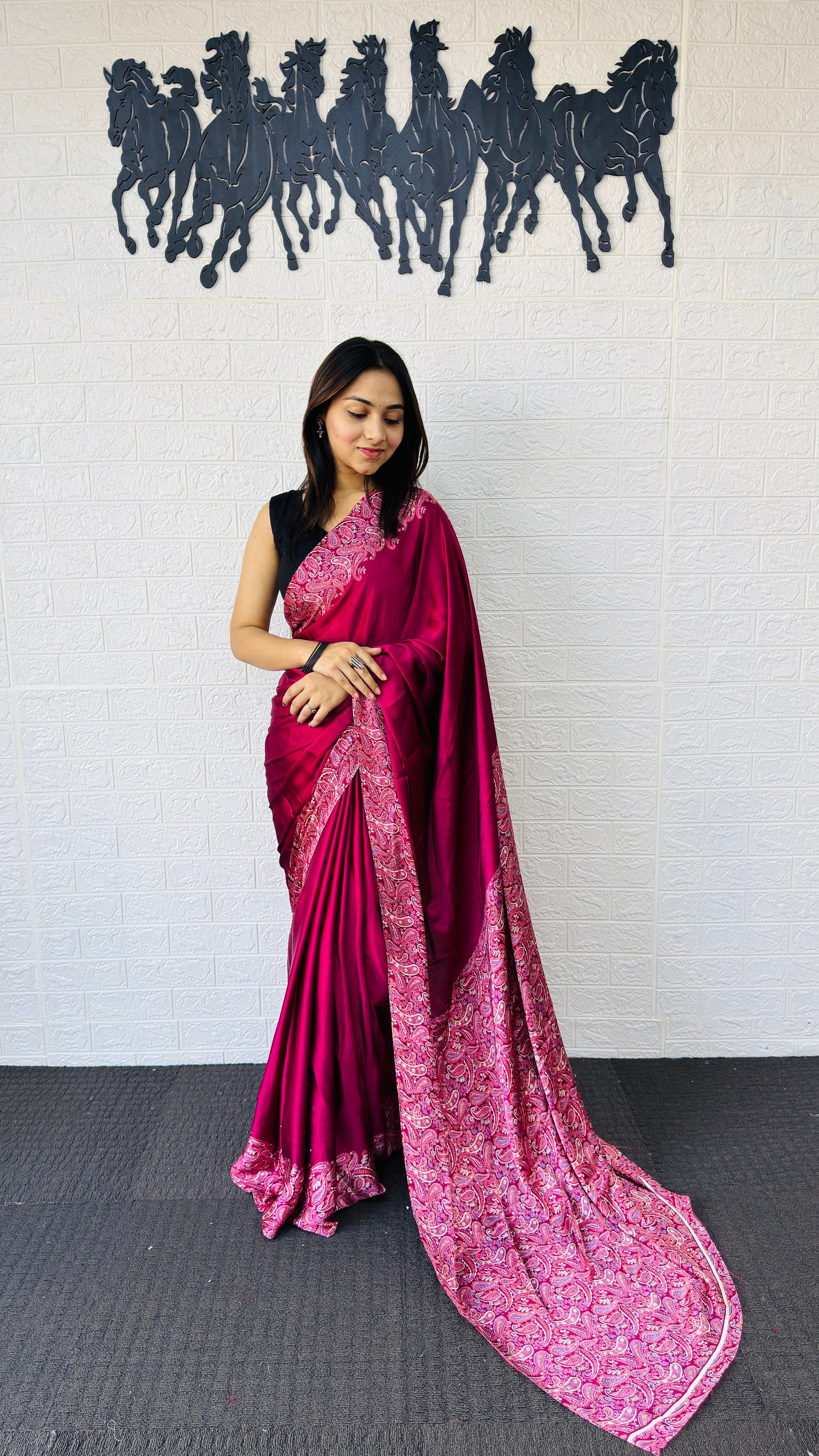 Elegant Rani Pink Designer Saree with Classic Paisley Printed Border