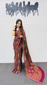 Royal Wine Purple Patola Silk Saree with Multicolor Traditional Weaving | Premium Festive & Cultural Wear