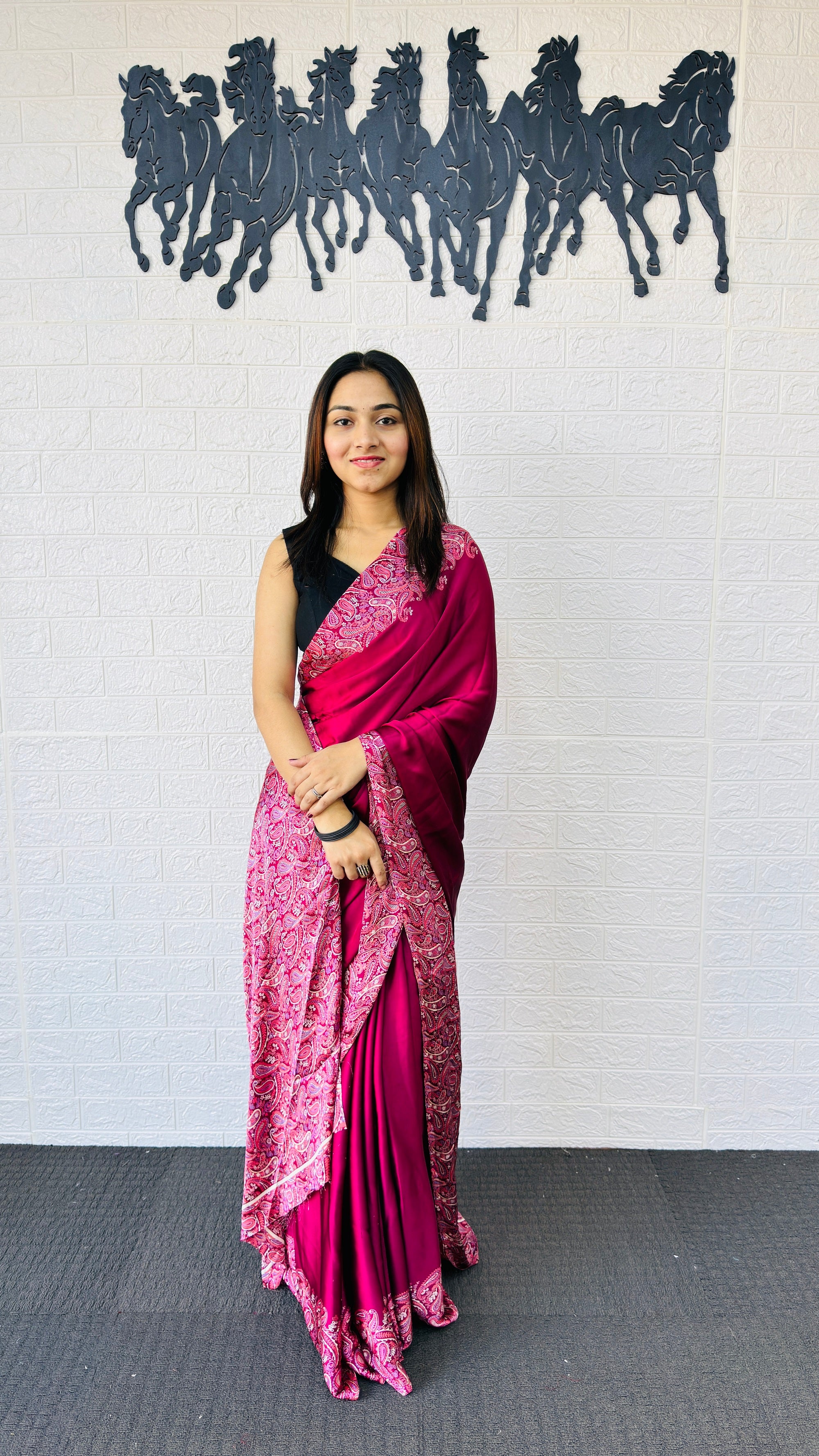 Elegant Rani Pink Designer Saree with Classic Paisley Printed Border
