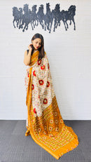Radiant Ivory & Mustard Yellow Traditional Printed Saree with Rich Ethnic Pallu