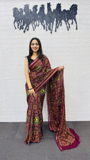 Royal Wine Purple Patola Silk Saree with Multicolor Traditional Weaving | Premium Festive & Cultural Wear