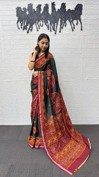 Traditional Deep Green Designer Saree with Maroon Heritage Pallu
