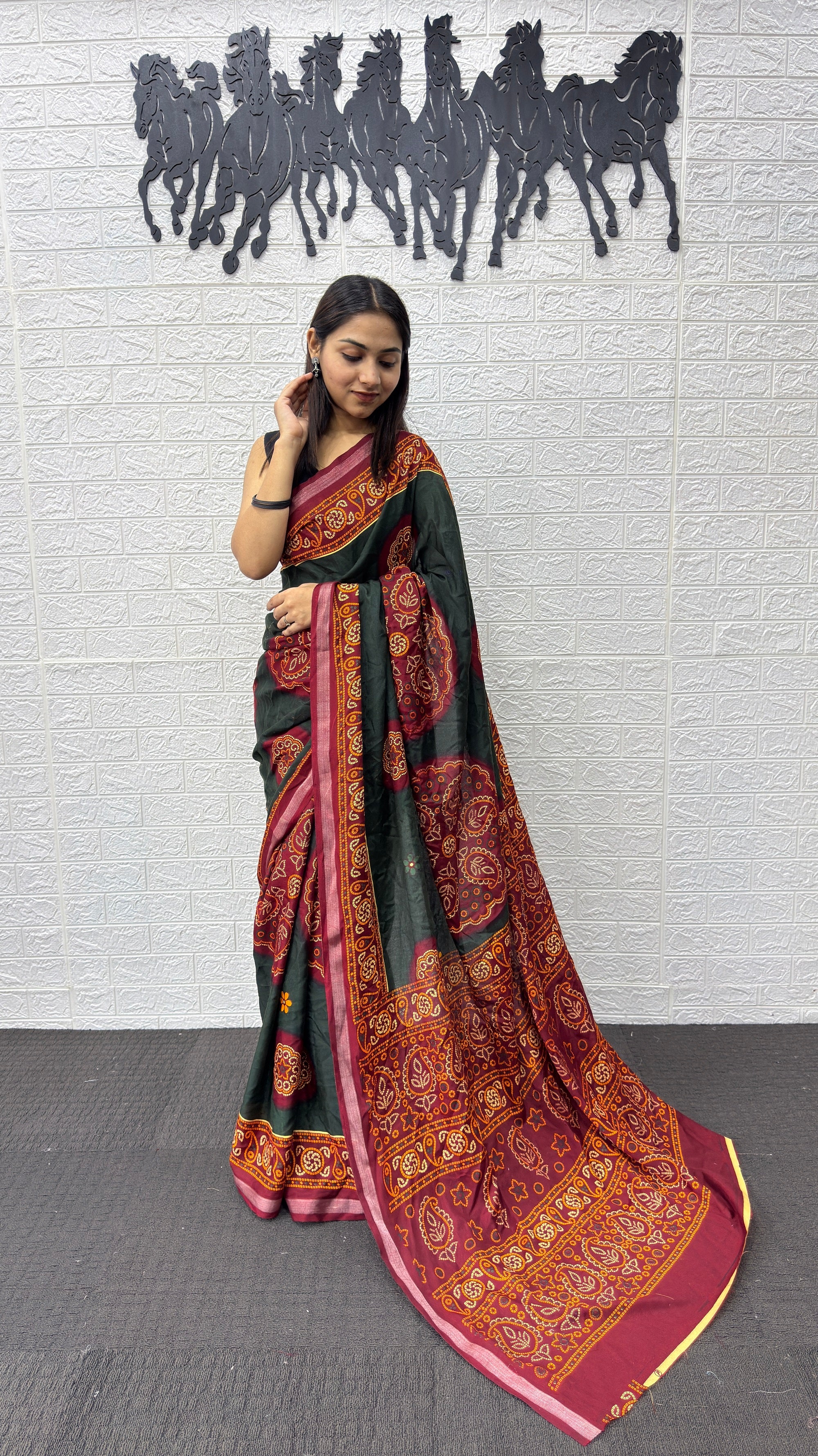 Traditional Deep Green Designer Saree with Maroon Heritage Pallu