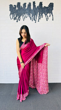 Elegant Rani Pink Designer Saree with Classic Paisley Printed Border