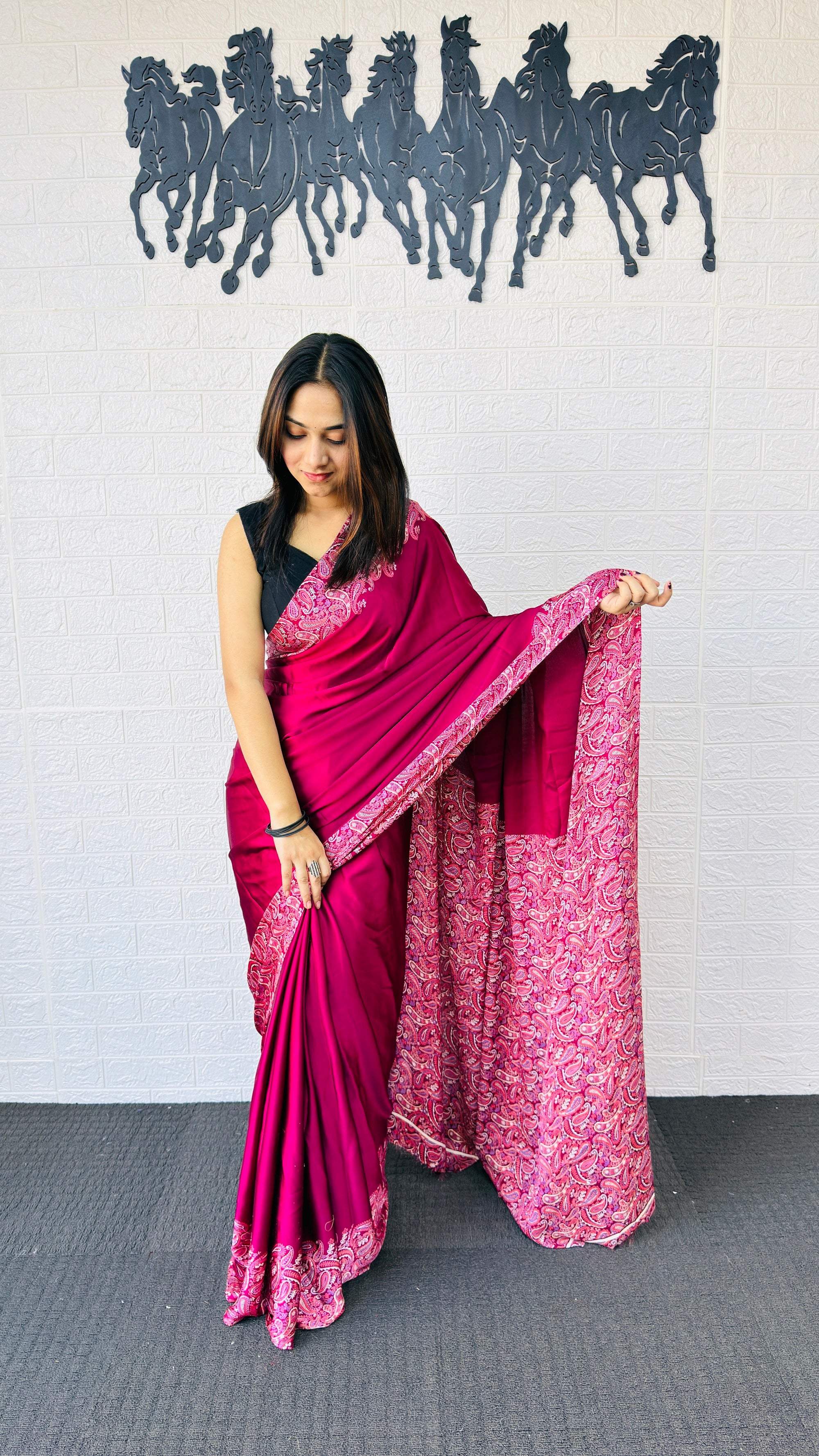 Elegant Rani Pink Designer Saree with Classic Paisley Printed Border