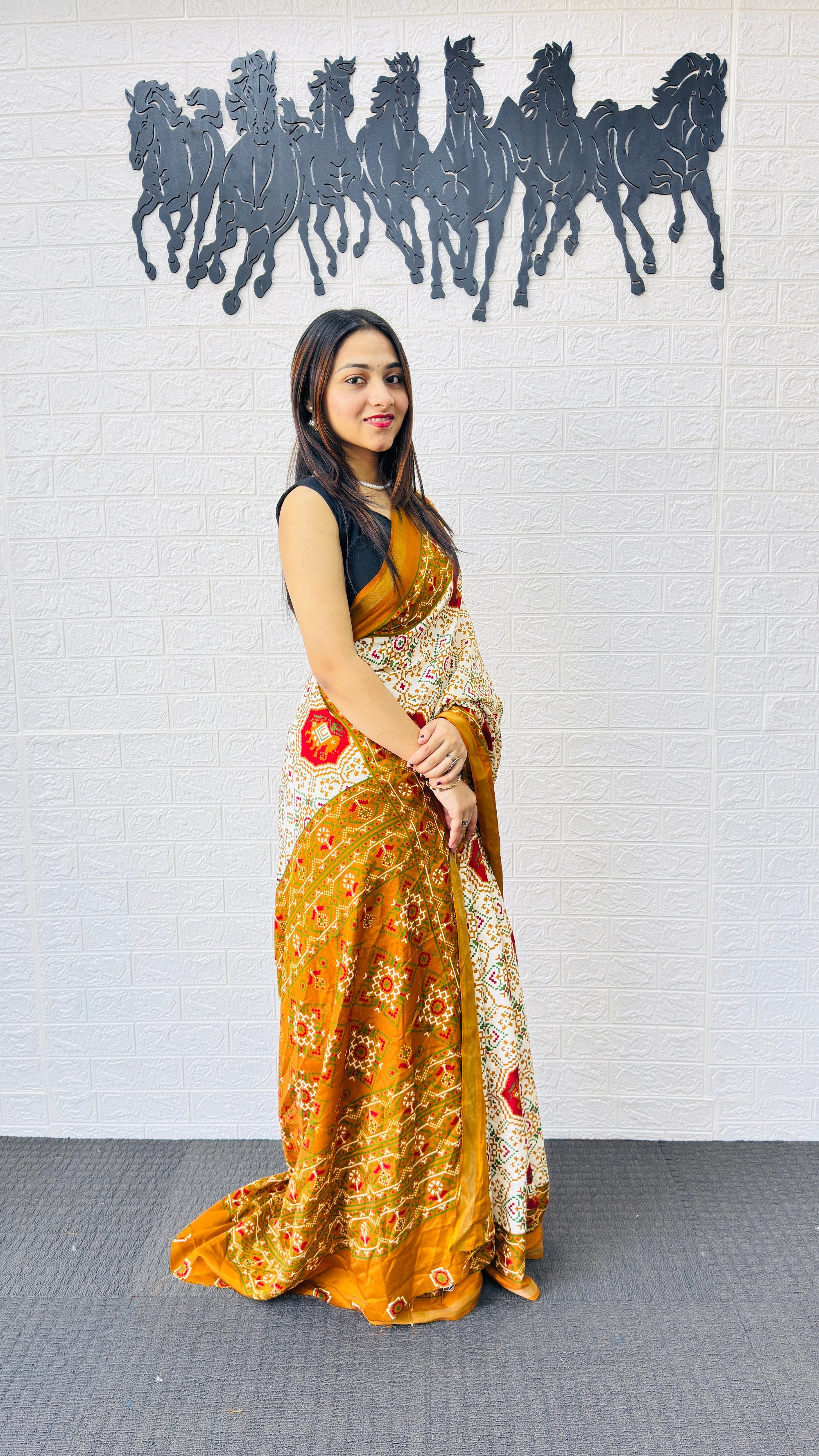 Radiant Ivory & Mustard Yellow Traditional Printed Saree with Rich Ethnic Pallu