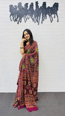 Royal Wine Purple Patola Silk Saree with Multicolor Traditional Weaving | Premium Festive & Cultural Wear