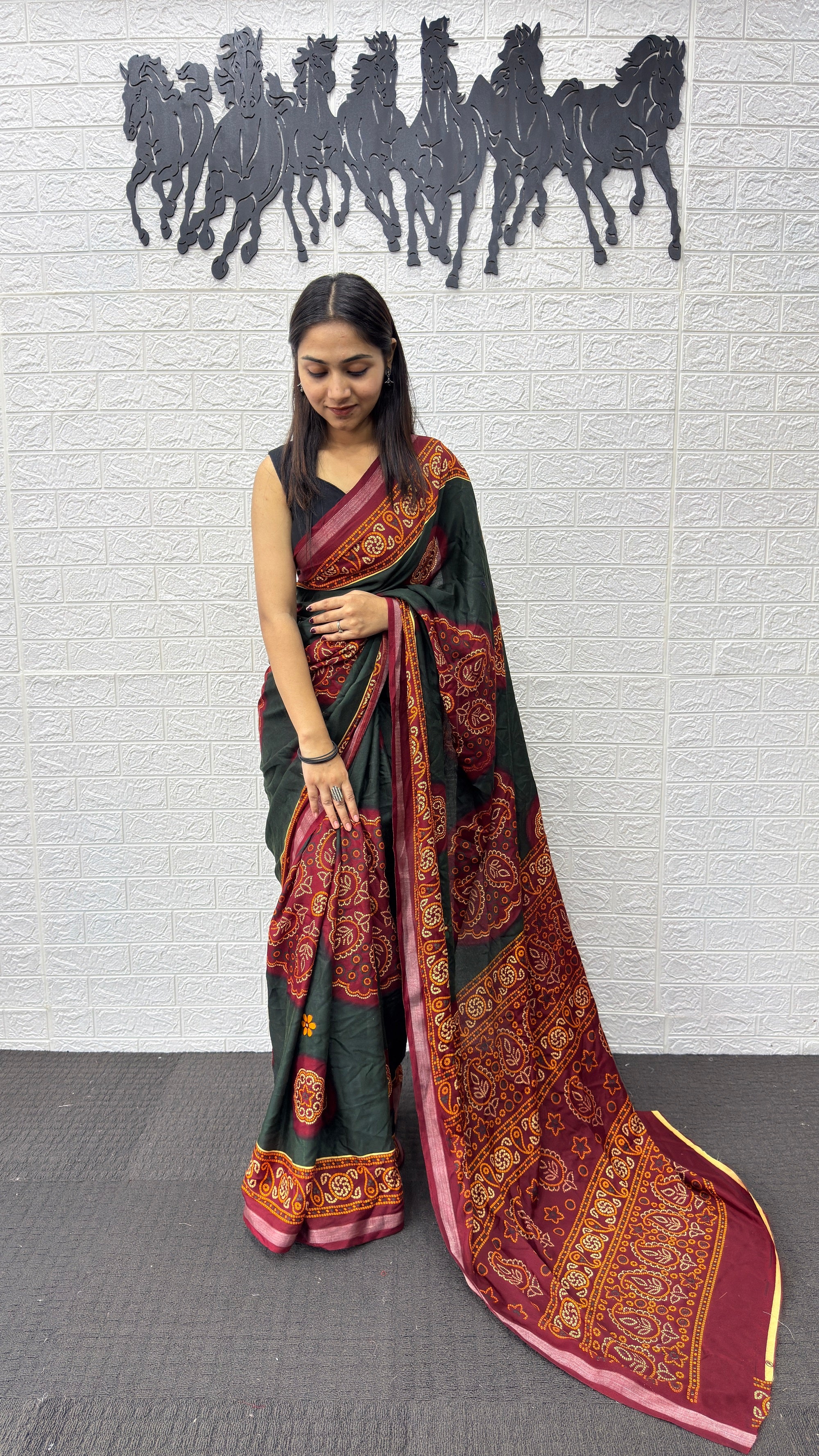 Traditional Deep Green Designer Saree with Maroon Heritage Pallu