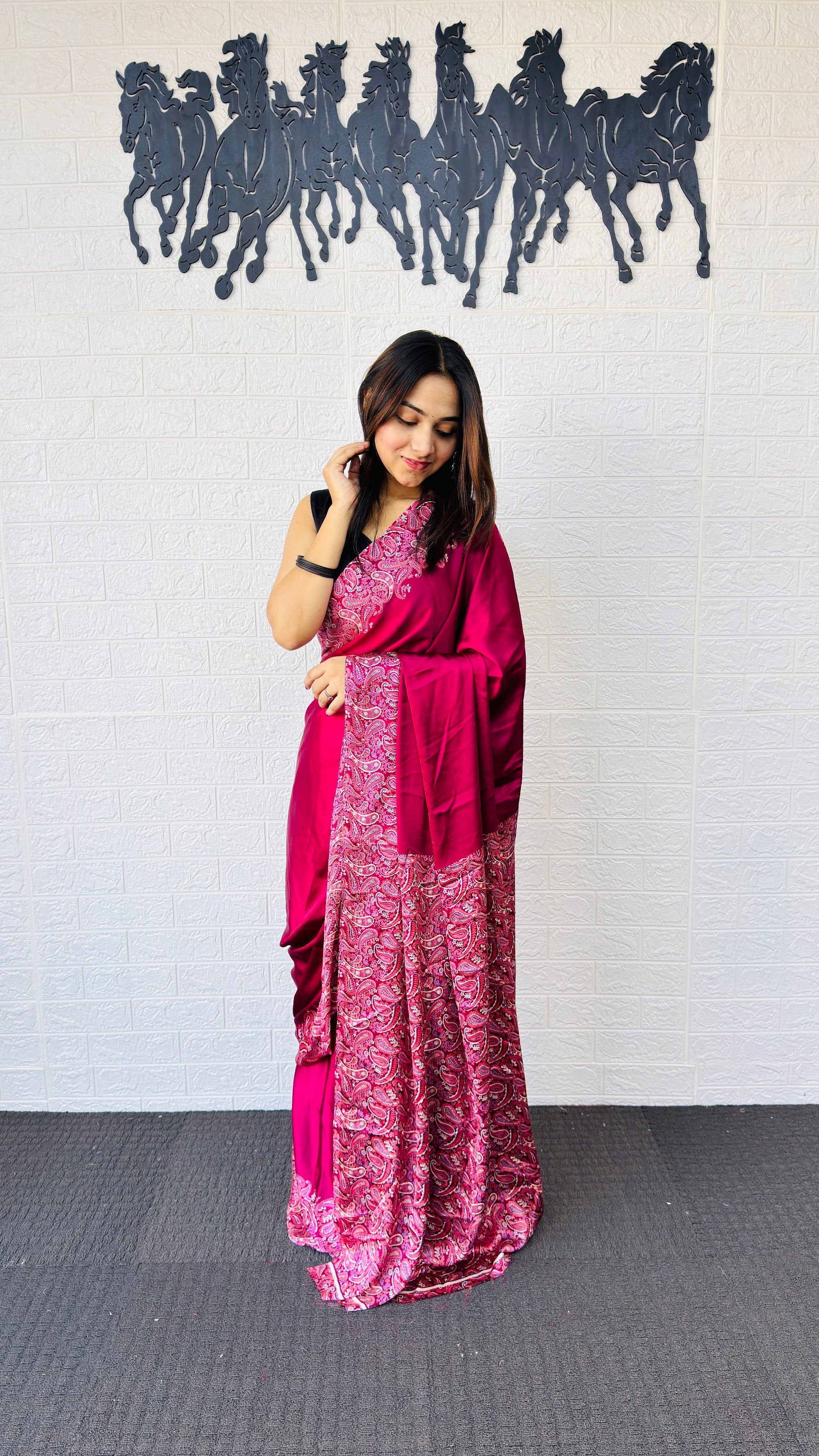 Elegant Rani Pink Designer Saree with Classic Paisley Printed Border