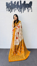 Radiant Ivory & Mustard Yellow Traditional Printed Saree with Rich Ethnic Pallu