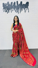 Classic Red Patola Silk Saree with Multicolor Traditional Weaving | Premium Festive & Wedding Wear