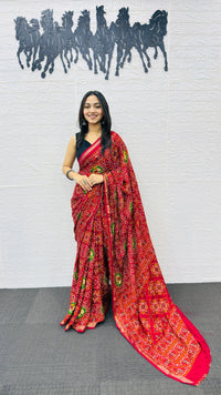 Classic Red Patola Silk Saree with Multicolor Traditional Weaving | Premium Festive & Wedding Wear