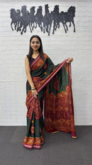Traditional Deep Green Designer Saree with Maroon Heritage Pallu