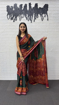 Traditional Deep Green Designer Saree with Maroon Heritage Pallu