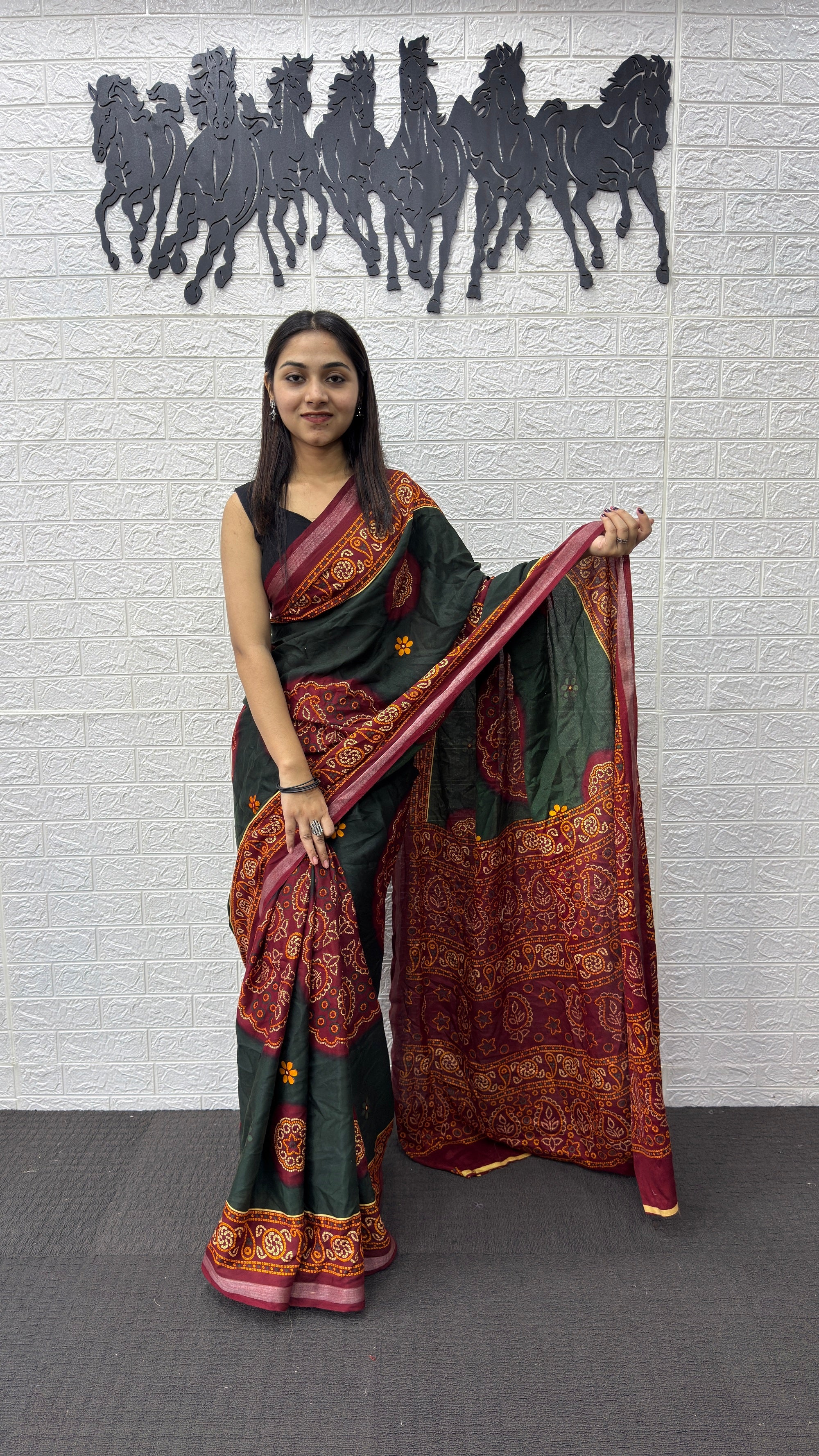 Traditional Deep Green Designer Saree with Maroon Heritage Pallu