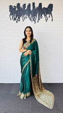 Elegant Emerald Green Designer Saree with Rich Paisley Printed Border