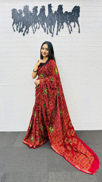Classic Red Patola Silk Saree with Multicolor Traditional Weaving | Premium Festive & Wedding Wear