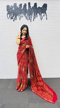 Classic Red Patola Silk Saree with Multicolor Traditional Weaving | Premium Festive & Wedding Wear