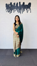 Elegant Emerald Green Designer Saree with Rich Paisley Printed Border