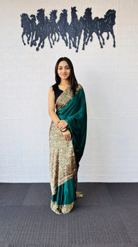 Elegant Emerald Green Designer Saree with Rich Paisley Printed Border