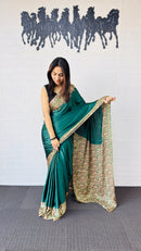 Elegant Emerald Green Designer Saree with Rich Paisley Printed Border
