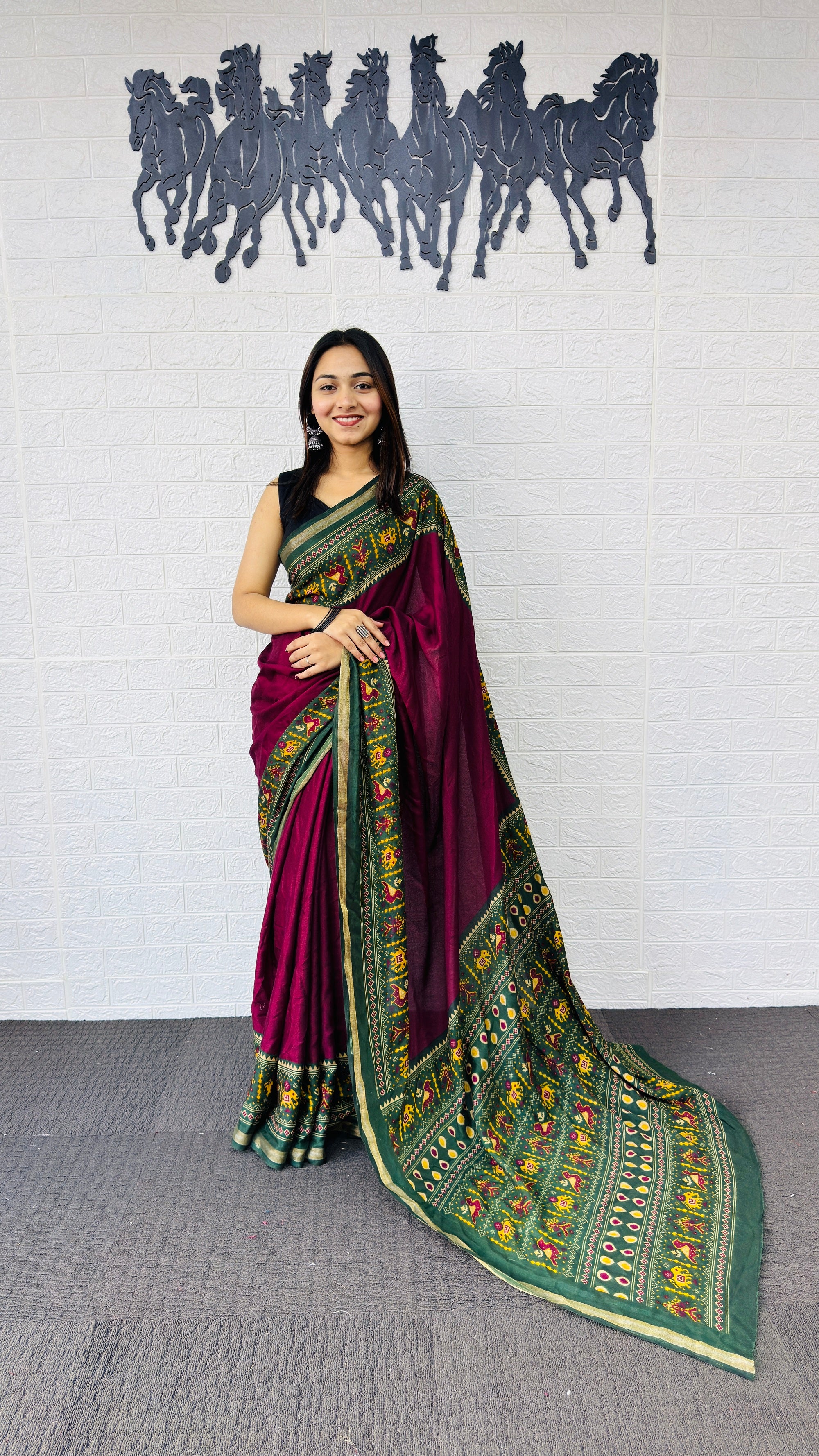 Royal Rani Pink Designer Saree with Intricate Green Traditional Border