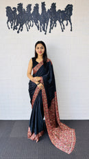 Elegant Black Designer Saree with Classic Paisley Printed Border