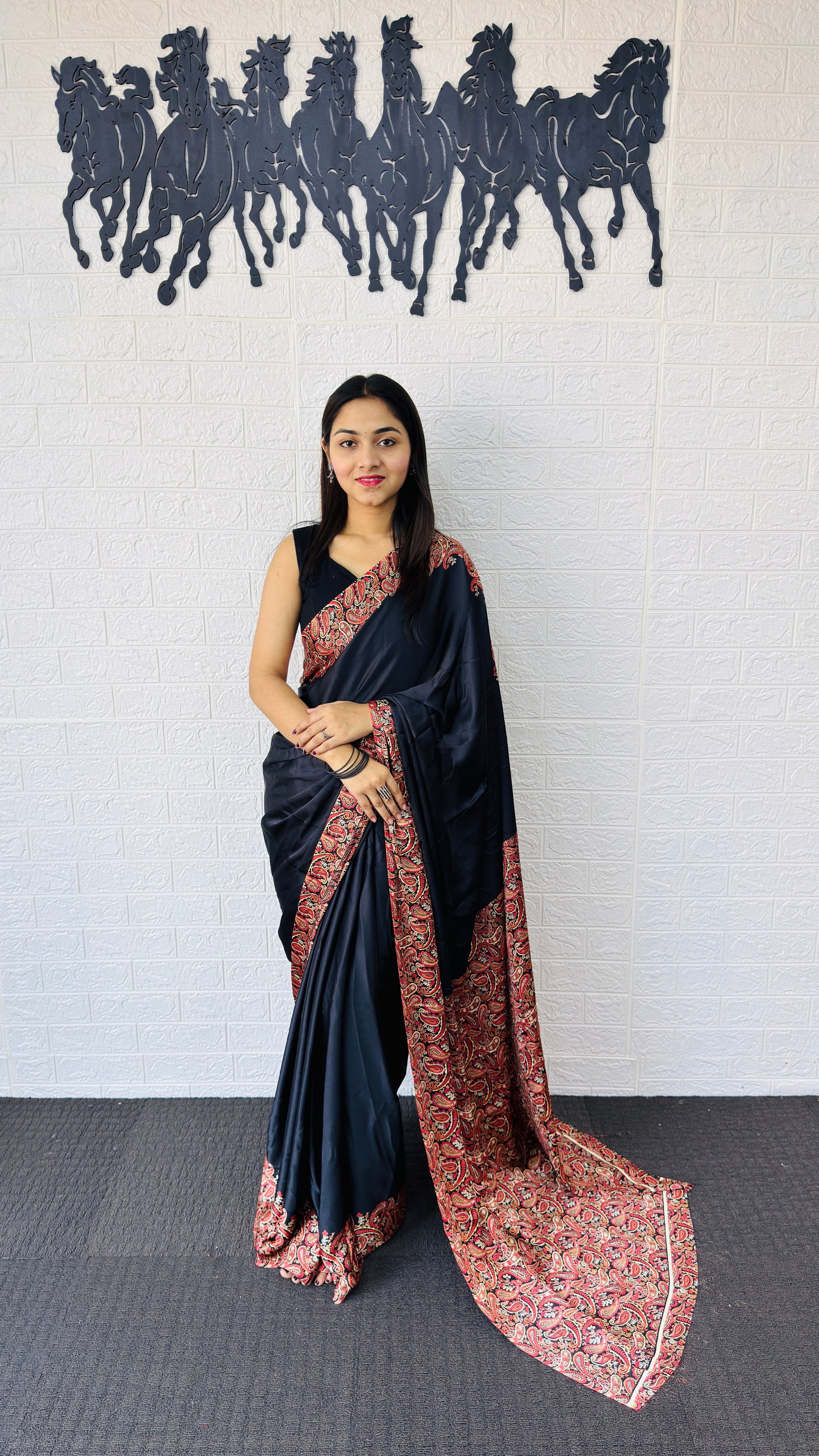 Elegant Black Designer Saree with Classic Paisley Printed Border