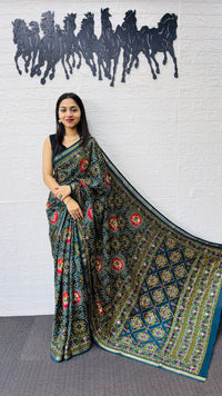 Elegant Teal Green Patola Silk Saree with Multicolor Traditional Weaving | Premium Festive & Cultural Wear