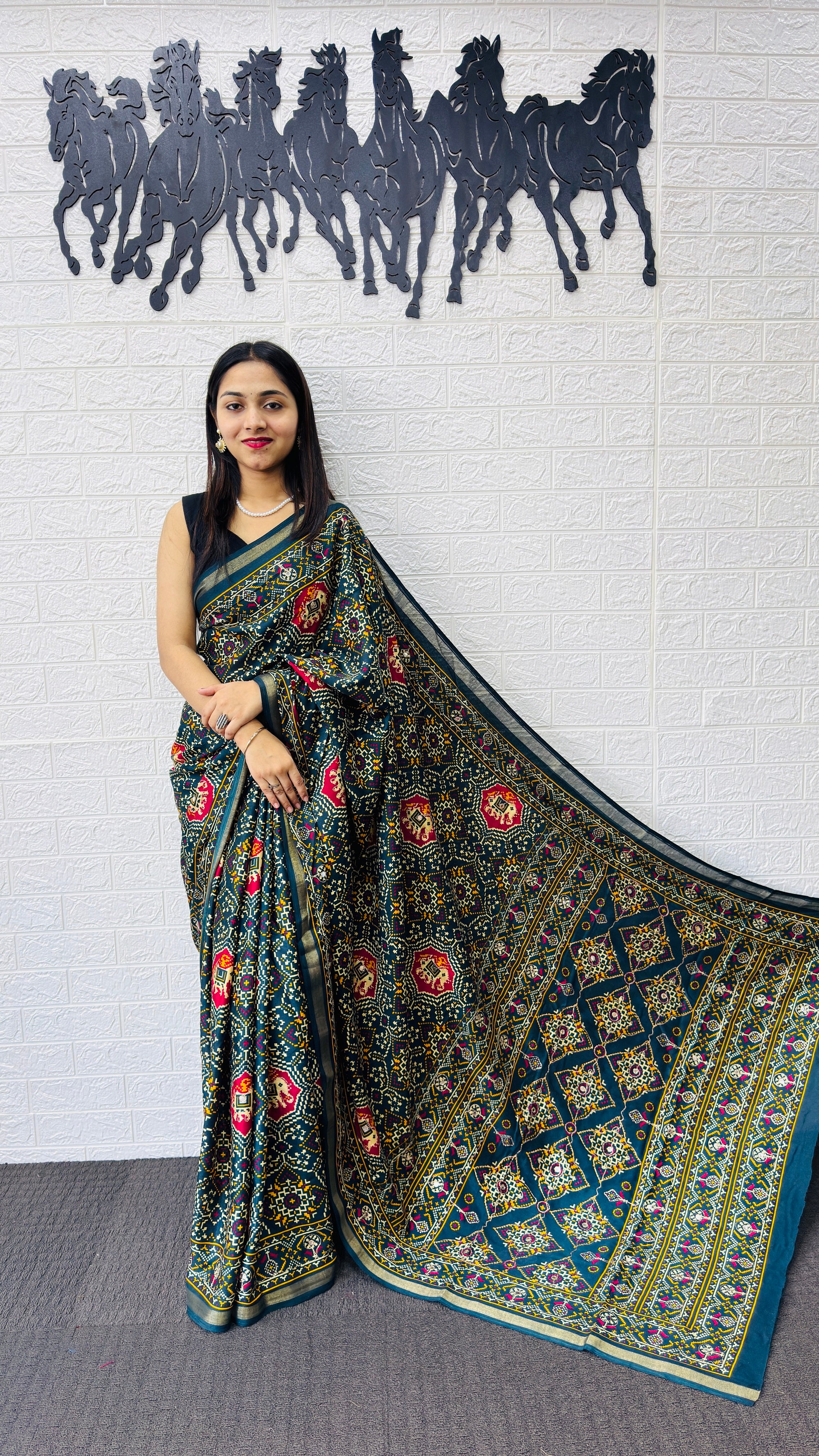 Elegant Teal Green Patola Silk Saree with Multicolor Traditional Weaving | Premium Festive & Cultural Wear