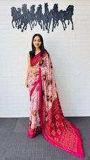 Charming Pink & Ivory Traditional Printed Saree with Rich Ethnic Pallu