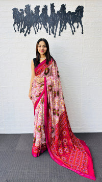 Charming Pink & Ivory Traditional Printed Saree with Rich Ethnic Pallu